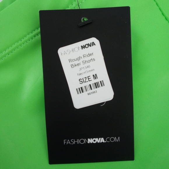 NWT Fashion Nova Rough Rider Biker Shorts Neon Lime Green M Vegan Leather Style - Picture 6 of 9